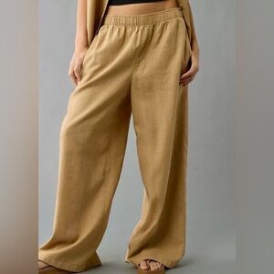 American Eagle Outfitters Tan Wide-Leg Linen Pants